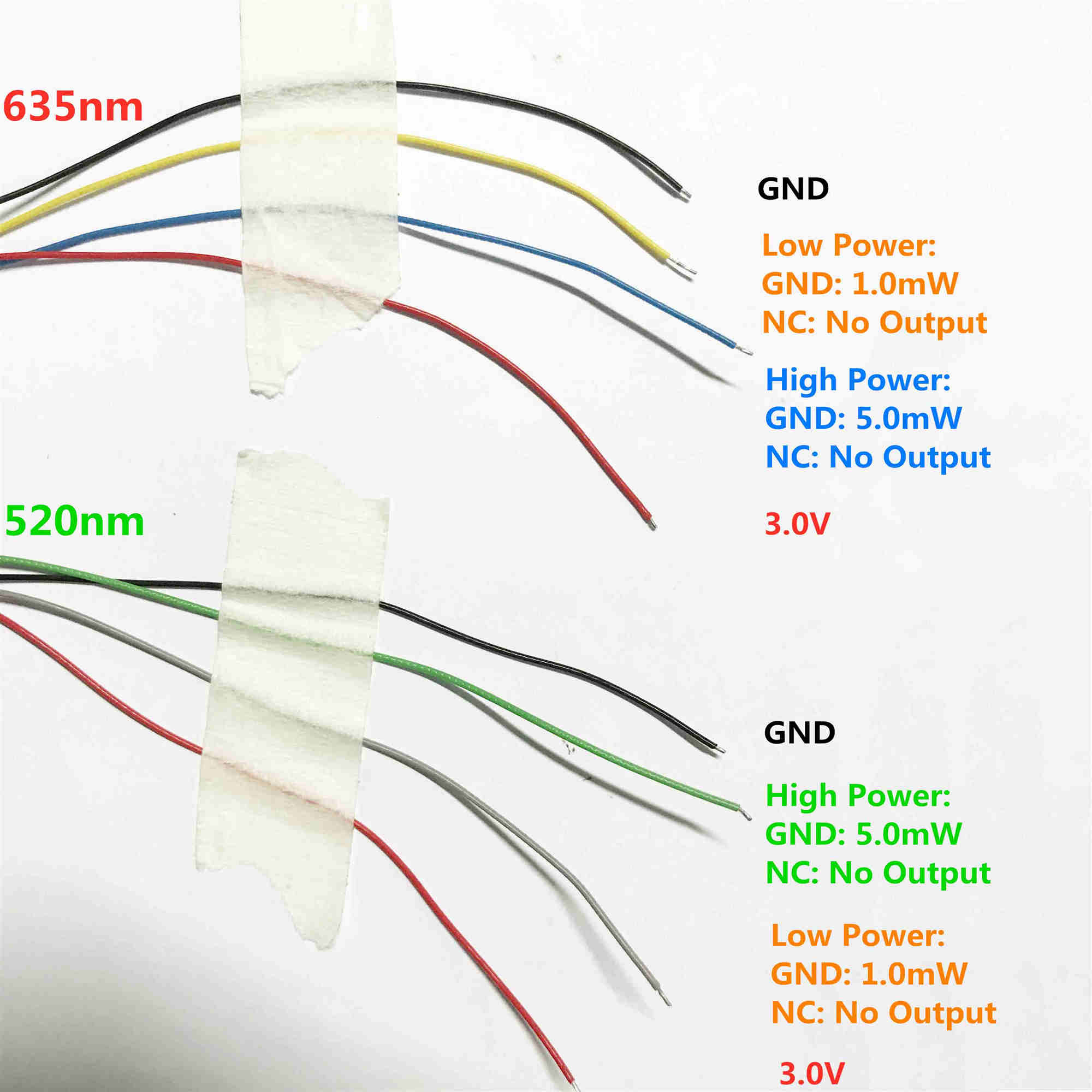 635nm 5mw and 520nm 5mW Dual Beam Laser Wire Connections