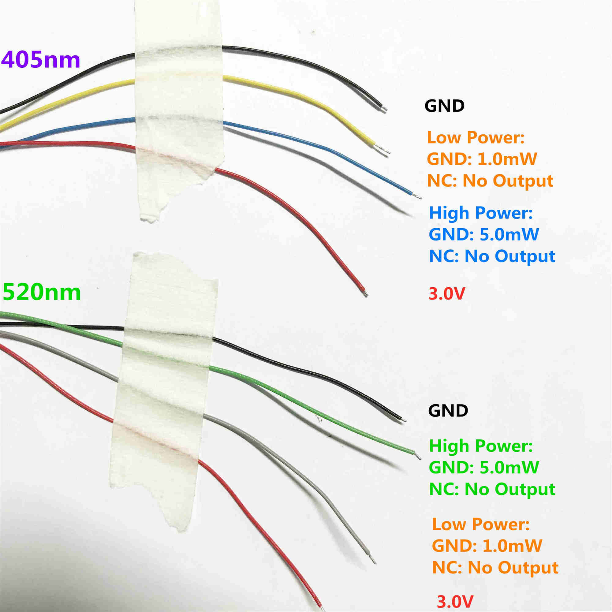 405nm 5mw and 520nm 5mW Dual Beam Laser Wire Connections
